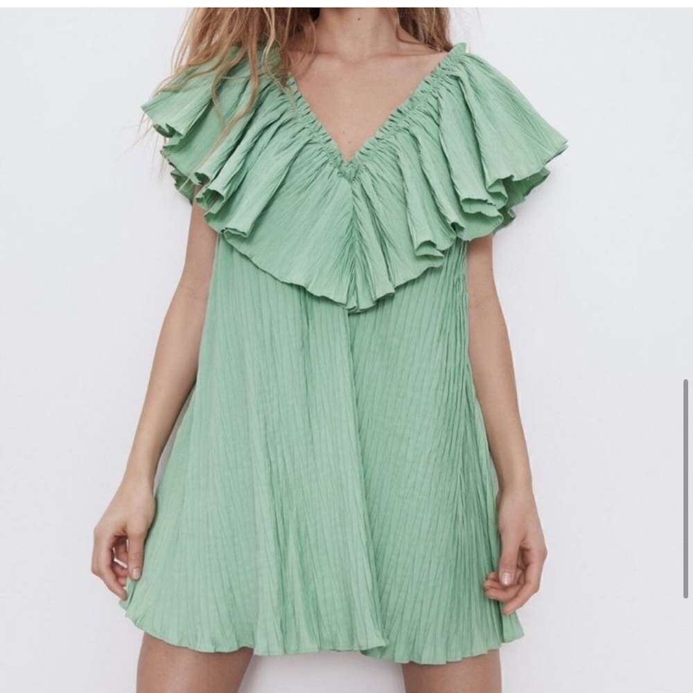 Zara Green Ruffle Mini Dress - Picture 3 of 6